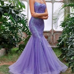 Purple Contrast Sequined and Mesh Sleeveless,  Cami,  Mermaid Maxi Gown